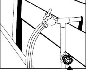 Water shutoff valve diagram, located on the vertical pipe below the main line faucet